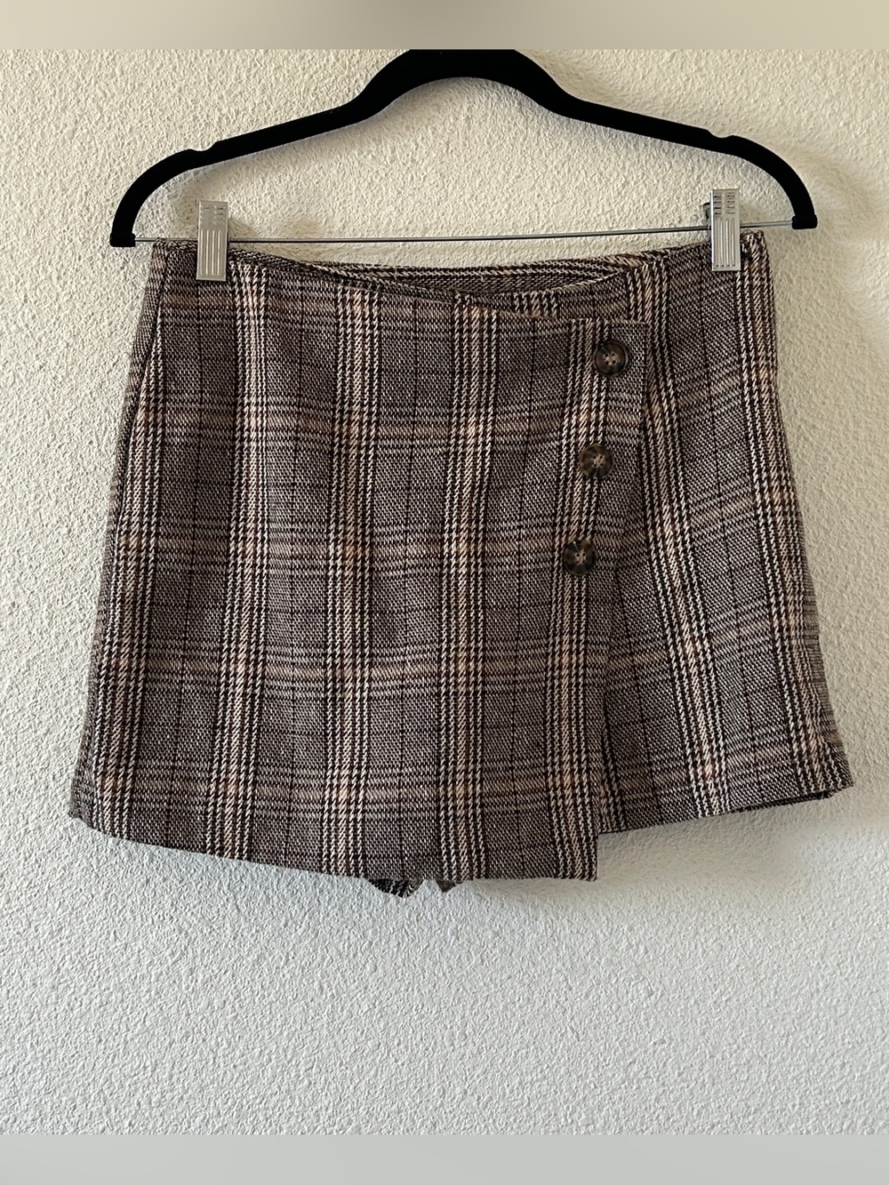 Nectar Clothing Flannel Plaid Wrap Over Skort Women’s Medium Brown